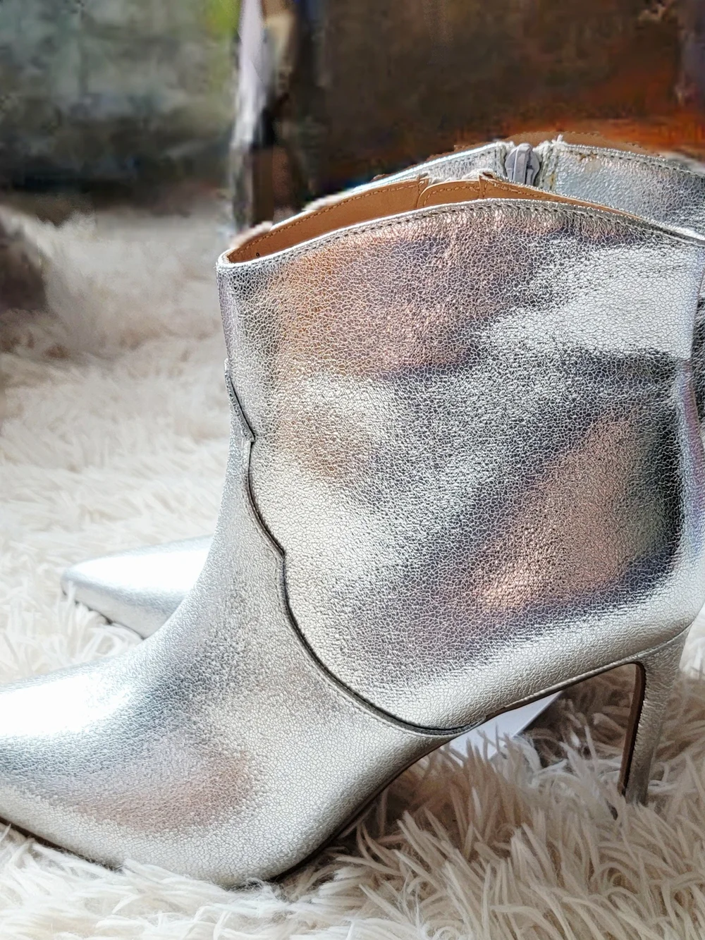 New Express Silver Pointed-Toe Ankle Boots